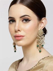 img 1 attached to Bollywood Inspired Aheli Kundan Studded Beaded Chandelier Classic Drop Earrings for Women and Girls: Exquisite Indian Traditional Jewelry