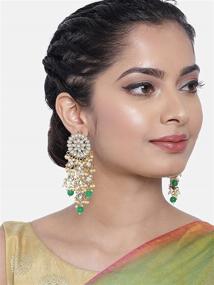 img 3 attached to Bollywood Inspired Aheli Kundan Studded Beaded Chandelier Classic Drop Earrings for Women and Girls: Exquisite Indian Traditional Jewelry