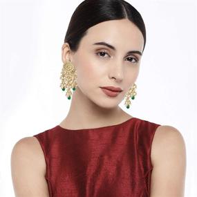 img 2 attached to Bollywood Inspired Aheli Kundan Studded Beaded Chandelier Classic Drop Earrings for Women and Girls: Exquisite Indian Traditional Jewelry