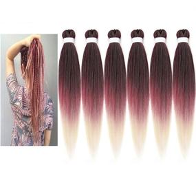 img 4 attached to 🌈 Новое косметическое средство для волос Newluyang Ombre Easy Braid Pre Stretched Braiding Hair Extensions 26 дюймов, 6 пачек Профессиональные змеевики для волос без зуда, удобные для приготовления кипятка Волоконные косички для крючкового вязания - Трехцветная палитра: Черно-фиолетовый, Красно-блонд, 1б-Фиолетовый, Красно-блонд, 613