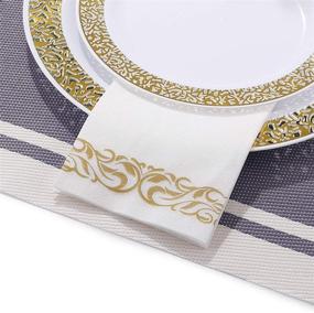 img 2 attached to 200 Pack of Soft and Absorbent Linen-Feel Paper Hand Towels. Durable, Decorative Bathroom Hand Napkins Ideal for Kitchen, Parties, Weddings, Dinners, or Events. White and Gold Color Scheme.