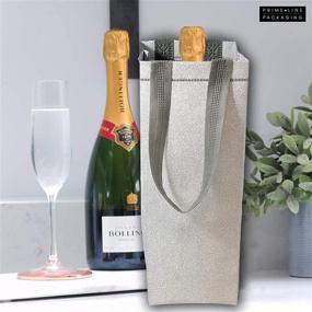 img 1 attached to 🍷 Premium Quality Reusable Wine Silver Glitter Gift Bags - Ideal for Party Favours, Weddings, House Warming Gifts - 12 Pcs, 5"x4"x14" with Sturdy Handles and Tags