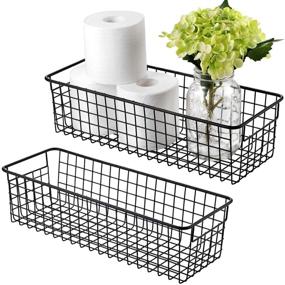 img 4 attached to 🔧 Sheechung Farmhouse Decor Metal Wire Storage Organizer Bin Basket (2 Pack) - Rustic Toilet Paper Holder and Versatile Storage Solution for Bathroom, Kitchen, Pantry, Laundry Room, Closets, Garage - Black