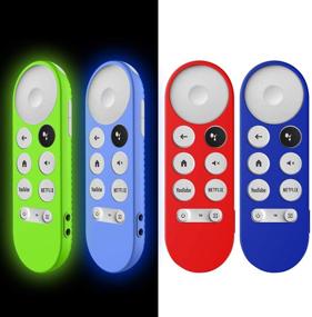 img 4 attached to Ultimate Protection for Chromecast with Google TV Remote Control: 4Pcs Alquar Shockproof Silicone Skin Set - Anti-Lost Loop, Red+Dark Blue+Glow Blue+Glow Green