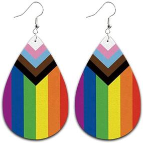 img 1 attached to 🌈 Pride Parade Delight: Rainbow Teardrop Dangle Earrings with Faux Leather Drop - JEP04