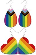 🌈 pride parade delight: rainbow teardrop dangle earrings with faux leather drop - jep04 logo