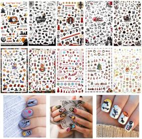 img 4 attached to 🎃 Konsait 1100+pcs Halloween and Christmas 3D Nail Stickers: Spooky Skulls, Bats, and Festive Santa Claus, Perfect Nail Art Designs for Women and Girls