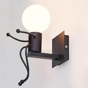 img 3 attached to ✨ Vintage Industrial Retro Wall Light: KAWELL Creative Little People Wall Sconce Lamp for Bedroom, Metal LED Bedside Lighting in Black - Ideal for Children's Room