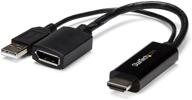 📺 startech.com 4k hdmi to displayport video adapter with usb power - 6 inch - hdmi 1.4 male to dp 1.2 female - active monitor converter (hd2dp) logo