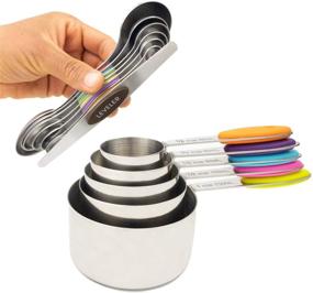 img 4 attached to Stainless Steel Measuring Cups and Magnetic Measuring Spoons Set - GOOD CITRUS - Measure 🍋 Dry & Liquid Ingredients - Includes 5 Nesting Cups, 6 Double-Sided Stackable Magnetic Spoons & 1 Leveler