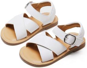 img 3 attached to 👣 Otter MOMO Girls Sandals - Open Toe Princess Flat Sandals with Ruffle Summer Style (Toddler/Little Kid)