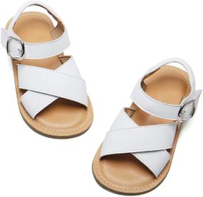 img 4 attached to 👣 Otter MOMO Girls Sandals - Open Toe Princess Flat Sandals with Ruffle Summer Style (Toddler/Little Kid)