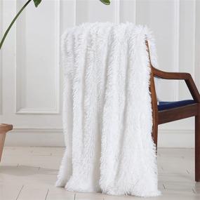 img 2 attached to 🛋️ Pure White Long Hair Shaggy Blanket - Extra Soft Faux Fur Throw for Couch or Bed