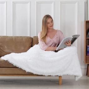 img 1 attached to 🛋️ Pure White Long Hair Shaggy Blanket - Extra Soft Faux Fur Throw for Couch or Bed