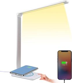 img 4 attached to 🔦 Eye-Caring LED Desk Lamp with Wireless Charger, USB Charging Port, Auto Timer, Dimmable Office Lamp for Table Bedroom Bedside, Study Table Lamp…