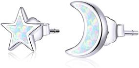 img 4 attached to ✨ Sparkling Qings Star Moon Moonlight Opal Stud Earrings: Color-Changing 925 Sterling Silver for Women and Girls