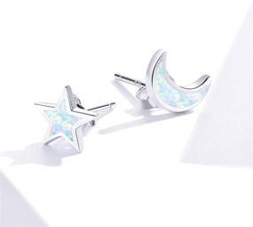 img 3 attached to ✨ Sparkling Qings Star Moon Moonlight Opal Stud Earrings: Color-Changing 925 Sterling Silver for Women and Girls