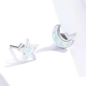 img 2 attached to ✨ Sparkling Qings Star Moon Moonlight Opal Stud Earrings: Color-Changing 925 Sterling Silver for Women and Girls