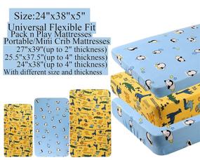 img 1 attached to 🐧 Tontukatu Pack n Play Stretchy Fitted Playard Sheet Set 2 Pack - Jersey Knit Ultra Soft Baby Boy Girl Portable Mini Crib Sheets, Convertible Playard Mattress Cover - Penguin Crocodile Monkey Design in Blue and Yellow