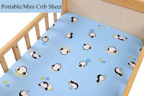 img 2 attached to 🐧 Tontukatu Pack n Play Stretchy Fitted Playard Sheet Set 2 Pack - Jersey Knit Ultra Soft Baby Boy Girl Portable Mini Crib Sheets, Convertible Playard Mattress Cover - Penguin Crocodile Monkey Design in Blue and Yellow