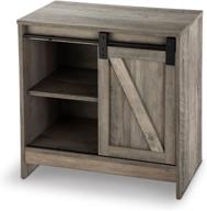 farmhouse wooden bedside table with sliding barn door - landia home nightstand for bedroom logo