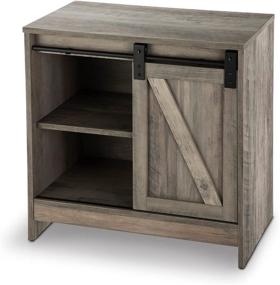 img 4 attached to Farmhouse Wooden Bedside Table with Sliding Barn Door - Landia Home Nightstand for Bedroom