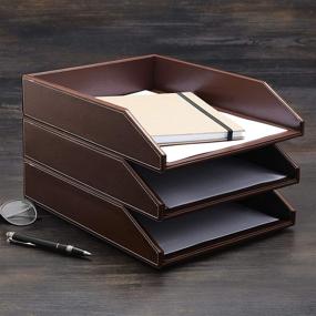 img 3 attached to Gallaway Leather Letter Tray Desk Organizer - Premium Pu Leather Tray for Efficient Office Organization & A4 Document Storage, Stackable Drawers for Enhanced Desk Storage (Brown)