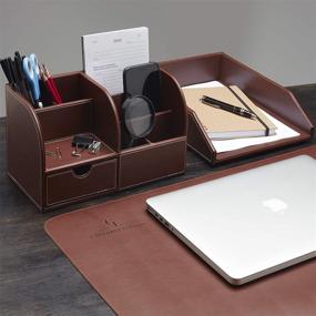 img 1 attached to Gallaway Leather Letter Tray Desk Organizer - Premium Pu Leather Tray for Efficient Office Organization & A4 Document Storage, Stackable Drawers for Enhanced Desk Storage (Brown)