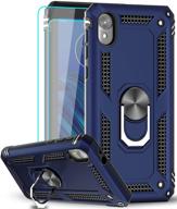 📱 leyi moto e6 case with 2 pack tempered glass screen protector: military-grade defender with magnetic car ring holder mount kickstand - jsfs blue logo