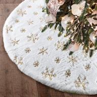 🎄 yuboo 48" white faux fur christmas tree skirt with gold sequin snowflakes - ideal for gold christmas decorations логотип