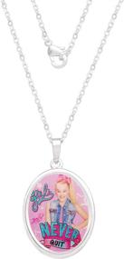 img 3 attached to 💫 Sparkle like JoJo Siwa: Silver Plated "Girls Never Quit" Oval Pendant Necklace - 18" Chain