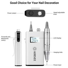 img 1 attached to 💅 AIRSEE Rechargeable 30000RPM Electric Nail Drill: Professional Portable E-File Machine for Acrylic, Natural & Gel Nail Extensions, Cuticles, Polish – Cordless, High-Speed Salon & Home DIY Tool (White)