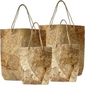 img 4 attached to 🎁 Dried Lotus Leaf Gift Bag with Handle - Large & Small Kraft Paper Bags for Birthday, Party, Wedding, Christmas - Pack of 4 - 2 Large & 2 Small Gift Bags