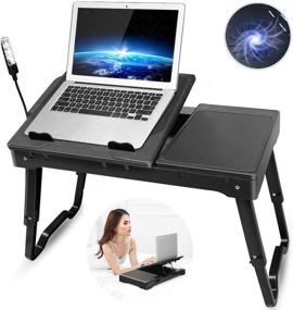 img 4 attached to Adjustable Laptop Bed Table Tray with Cooling Pad, LED Desk Lamp, USB Hub, and Mouse Pad - GPCT Multi-Functional Lap Desk Table for Bed, Eating, and Laptops