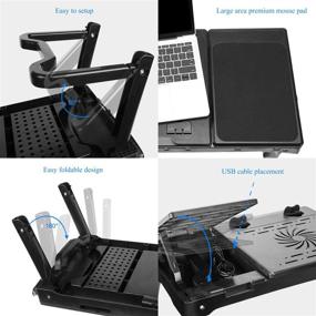 img 3 attached to Adjustable Laptop Bed Table Tray with Cooling Pad, LED Desk Lamp, USB Hub, and Mouse Pad - GPCT Multi-Functional Lap Desk Table for Bed, Eating, and Laptops