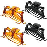 5.5 inches large hair clips, set of 4, jumbo jaw clips for thick hair, strong holding hair claw clips with crystal plastic, in black and brown logo