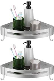 img 4 attached to 🚿 Convenient and Space-Saving 2-Pack Aluminum Corner Shower Shelf Caddy: Wall Mounted Bathroom Organizer with Adhesive, Hooks, and Silver Finish