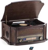 🎵 rcm classic wooden record player with multi-functionality - 3-speed vinyl turntable, wireless connection, cd player, fm radio, cassette player, usb play & encoding, rca output | remote control included (mc-268) logo