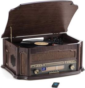 img 4 attached to 🎵 Rcm Classic Wooden Record Player with Multi-Functionality - 3-Speed Vinyl Turntable, Wireless Connection, CD Player, FM Radio, Cassette Player, USB Play & Encoding, RCA Output | Remote Control Included (MC-268)