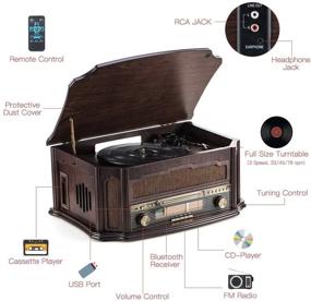 img 1 attached to 🎵 Rcm Classic Wooden Record Player with Multi-Functionality - 3-Speed Vinyl Turntable, Wireless Connection, CD Player, FM Radio, Cassette Player, USB Play & Encoding, RCA Output | Remote Control Included (MC-268)