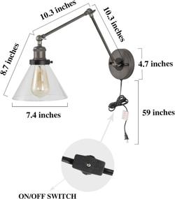 img 3 attached to 🔌 LNC Настенная бра-светильник с подвесным стеклянным плафоном и сетевым шнуром для чтения в спальне