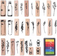 15-piece wooden rubber stamp plant flower decoration set with 6 colorful craft rainbow ink pads - ideal for diy crafts, letters diary, and scrapbooking logo