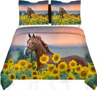 🐎 feelyou brown horse duvet cover set twin size with sunflower bedding - kids animal comforter cover for wild-themed bedrooms logo