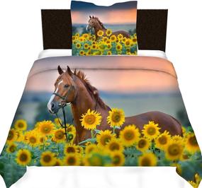 img 3 attached to 🐎 Feelyou Brown Horse Duvet Cover Set Twin Size with Sunflower Bedding - Kids Animal Comforter Cover for Wild-Themed Bedrooms