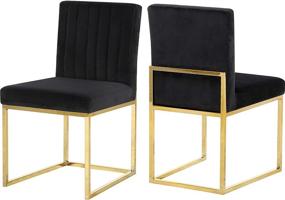 img 2 attached to 🪑 Meridian Furniture Giselle Collection Modern Velvet Upholstered Dining Chair Set - Contemporary Design, Durable Metal Base - Set of 2 in Black