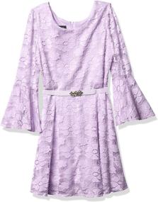 img 3 attached to 👗 Stunning Amy Byer Girls' Belted Allover Lace Bellsleeve Dress: Charming and Refined!