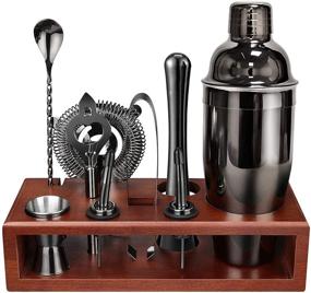 img 4 attached to 🍸 Premium 24 oz Black Cocktail Shaker Set with Stand - Complete Bartender Kit for Tequila Whiskey - Martini Shaker, Muddler, Jigger, Spoon, Strainer Included