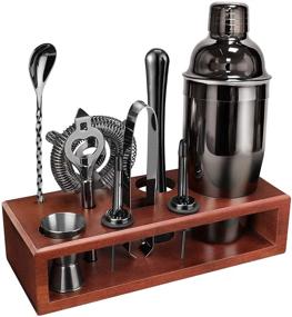 img 1 attached to 🍸 Premium 24 oz Black Cocktail Shaker Set with Stand - Complete Bartender Kit for Tequila Whiskey - Martini Shaker, Muddler, Jigger, Spoon, Strainer Included