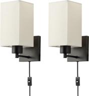 🔌 set of 2 koonting plug-in wall sconces: rustic wall lamps with on/off toggle switch, beige fabric shade, ideal wall light fixtures for headboard, bedroom, living room, and hallway логотип