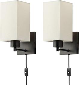 img 4 attached to 🔌 Set of 2 KOONTING Plug-in Wall Sconces: Rustic Wall Lamps with On/Off Toggle Switch, Beige Fabric Shade, Ideal Wall Light Fixtures for Headboard, Bedroom, Living Room, and Hallway